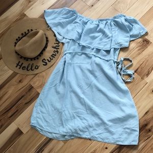 Off shoulder chambray dress